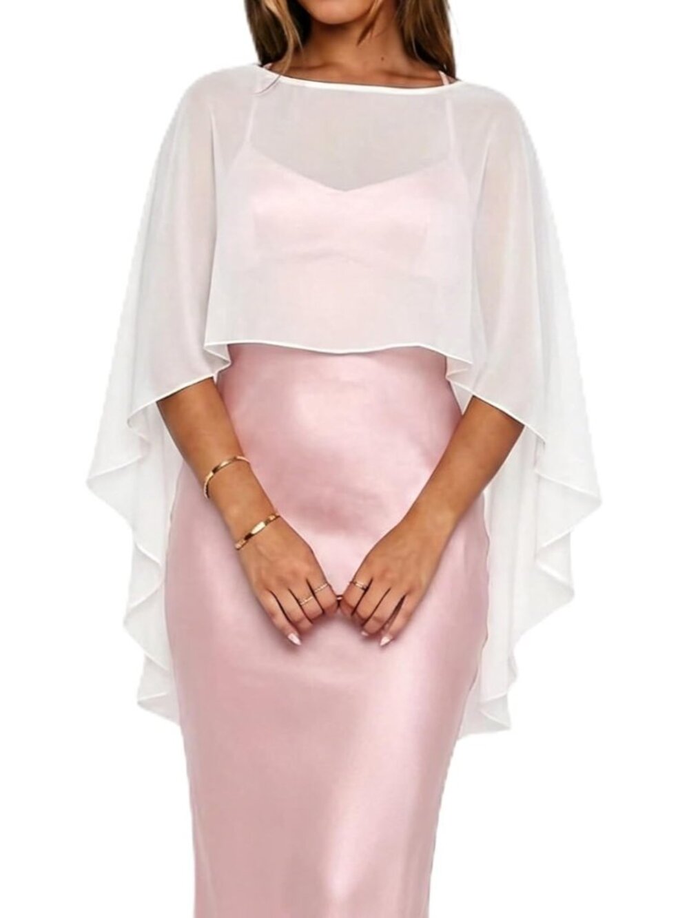 Women's White Chiffon Cape Sheer Poncho Top Shawls and Wraps Beach Cover Up